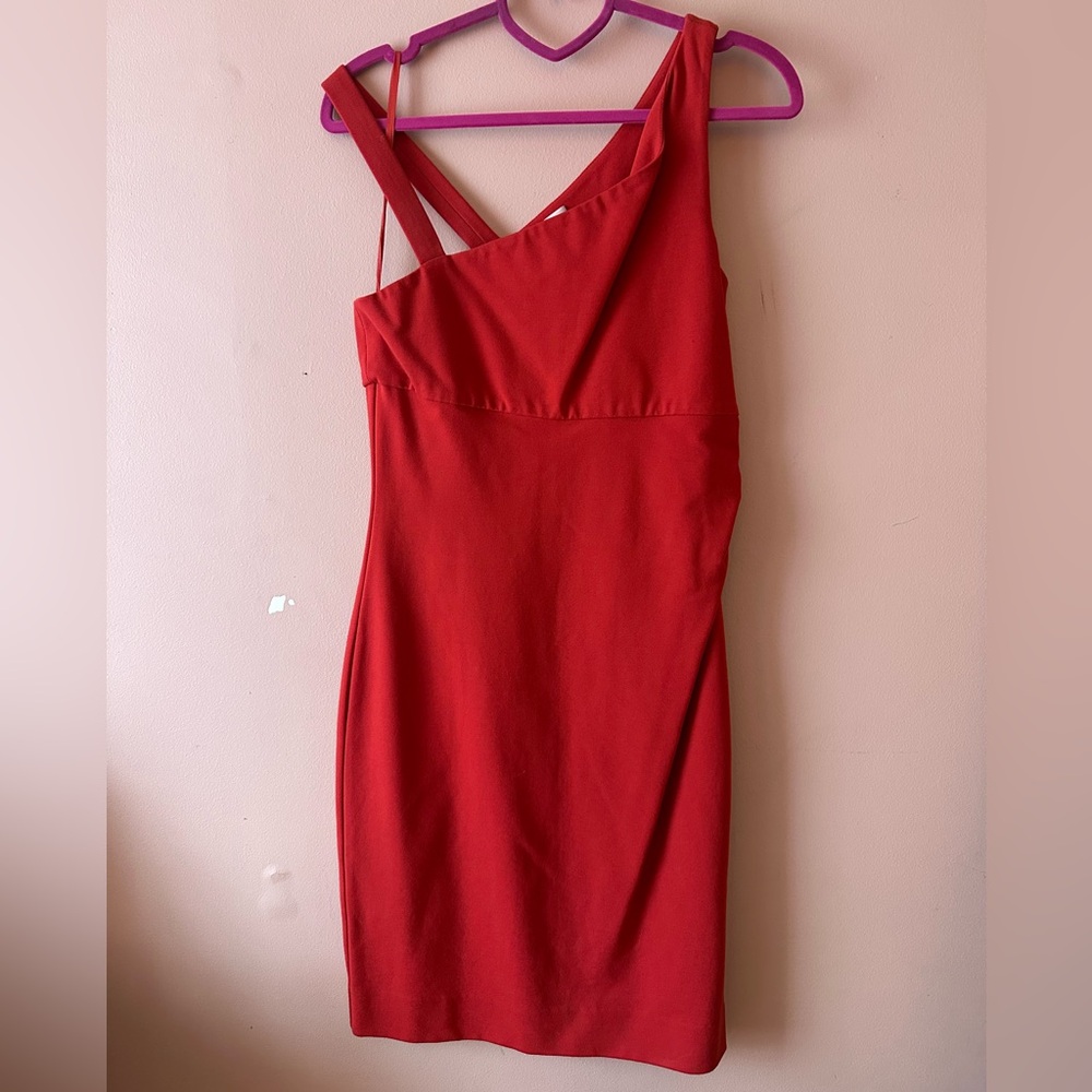 Diane Von Furstenberg DVF one shoulder stretch bodycon red strappy dress 8